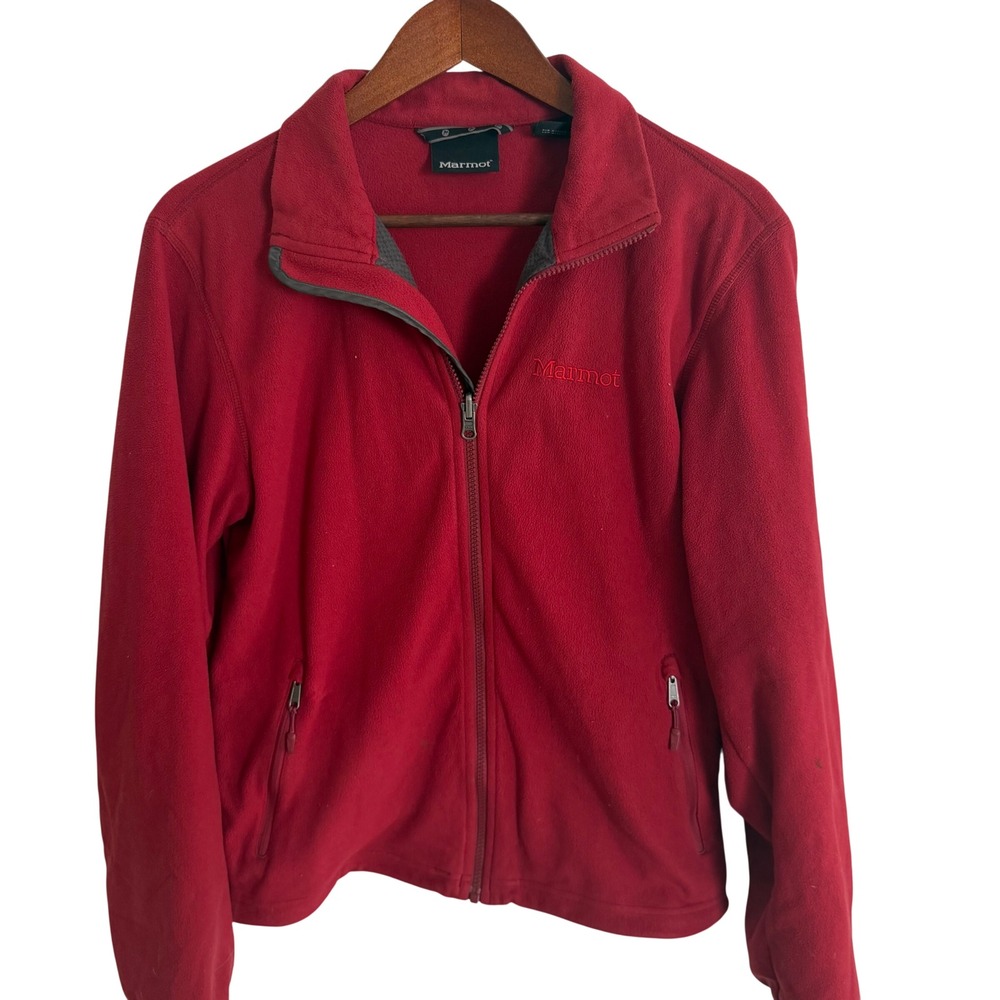 Marmot Womens Full Zip Fleece Jacket Red Mock Neck Small S/P Outdoor Hiking